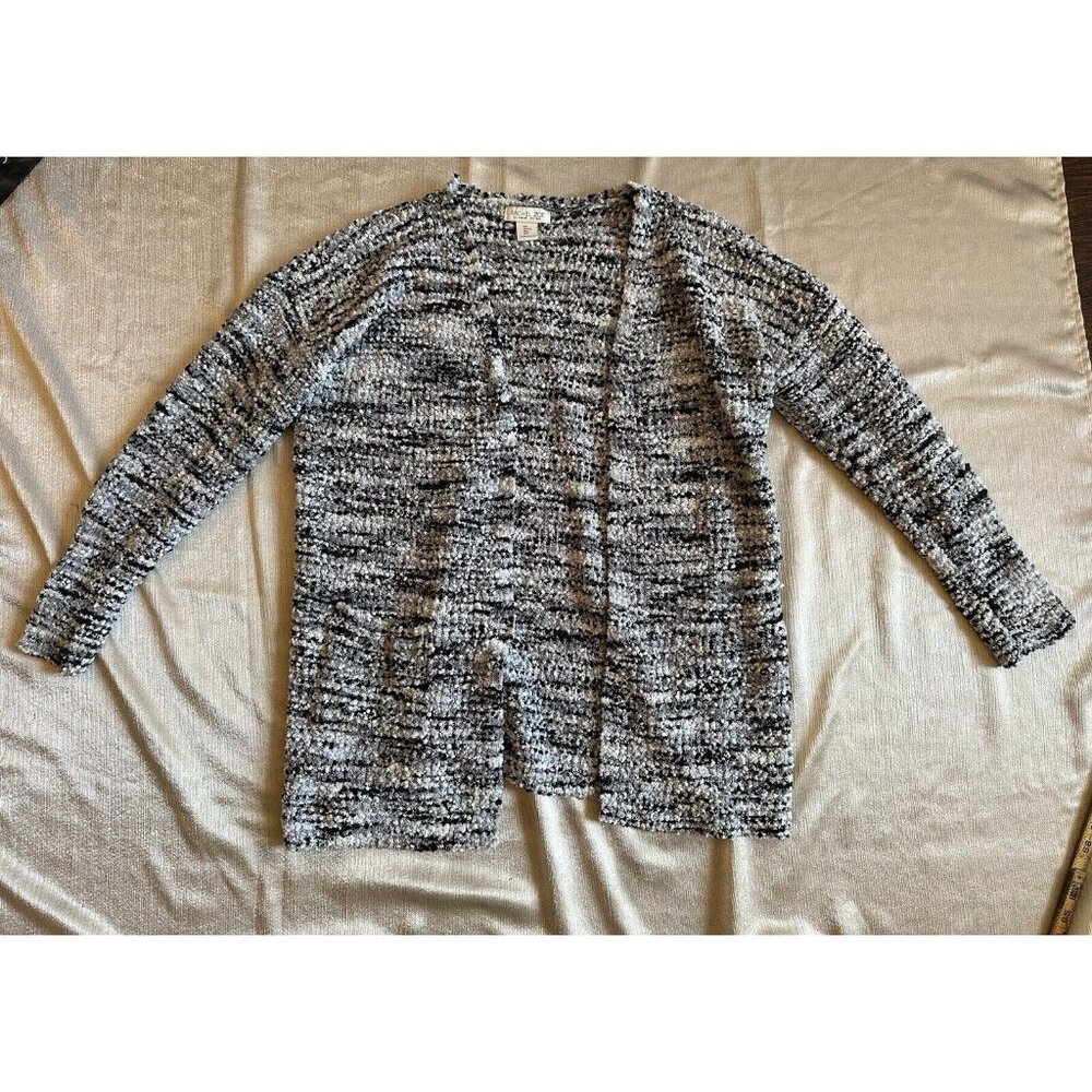 Rachel Zoe Open‎ Cardigan Sweater Sz Large  Multi Tweed Color Texture Pockets